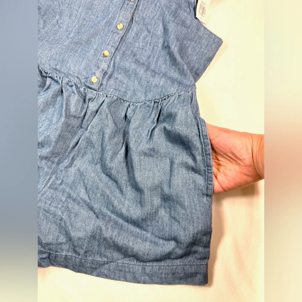 NWT OLD NAVY Girls’ Chambray Denim Button‎ Front Smock Sleeveless Romper Size L - Picture 6 of 9